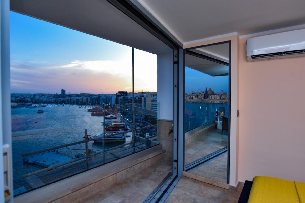 Unique Seafront Triplex Penthouse With Panoramic Bedroom & Rooftop Jacuzzi Overlooking Valletta Sliema Exterior foto